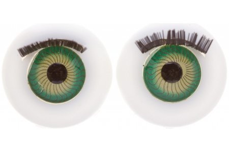 Глаза для кукол пластиковые круглые с ресничками, зеленый, 18мм, 1пара