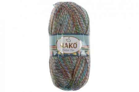 Пряжа Nako Bebe mix сине-бело-зелено-коричневый меланж (86832), 100%акрил, 370м, 100г