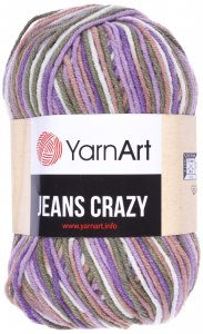 Пряжа YarnArt Jeans CRAZY белый-сиреневый-беж-зеленый меланж (7207), 55%хлопок/45%акрил, 160м, 50г