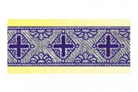 Лента жаккардовая Галун православный  Прямой крест красный с золотом, 32мм, 1м