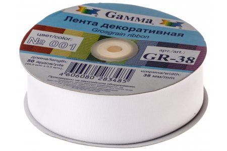 Тесьма GAMMA репсовая, белый (001), 38мм, 1м