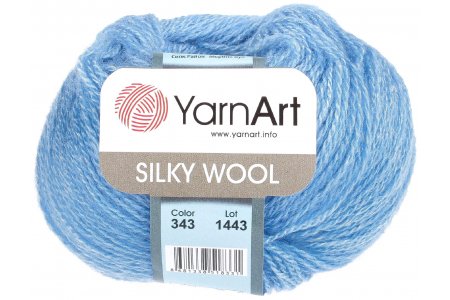 Пряжа Yarnart Silky wool голубой (343), 65%шерсть мериноса/35%искусственный шелк, 190м, 25г