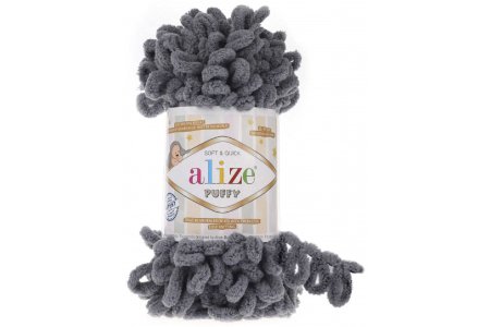 Пряжа Alize Puffy угольный серый (87), 100%микрополиэстер, 9м, 100г