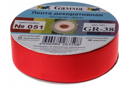 Тесьма GAMMA репсовая, красный (051), 38мм, 1м
