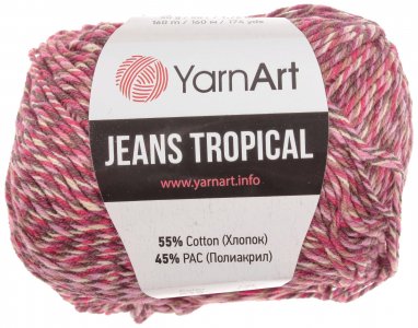 Пряжа YarnArt Jeans tropikal бордовый меланж (619), 55%хлопок/45%акрил, 160м, 50г