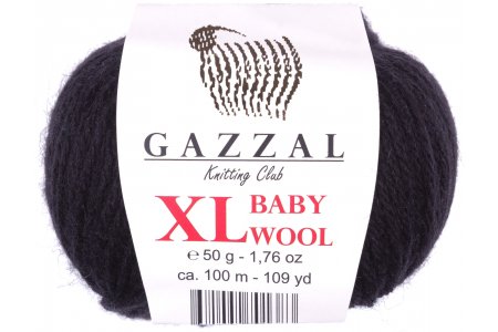 Пряжа Gazzal Baby Wool XL ЧЕРНЫЙ (803), 40%шерсть мериноса/20%кашемирПА/40%акрил, 100м, 50г