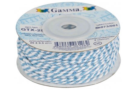 Шнур бечевка GAMMA голубой/белый (073/001), 2мм, 1м