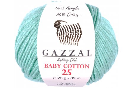 Пряжа Gazzal Baby Cotton 25 мята (3425), 50%хлопок/50%акрил, 82м, 25г