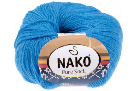Пряжа Nako Pure wool sock голубой (1256), 70%шерсть/30%полиамид, 200м, 50г