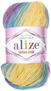 Пряжа Alize Cotton Gold Batik розовый-лиловый-голубой-желтый (6794), 45%акрил/55%хлопок, 330м, 100г