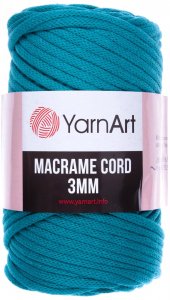 Пряжа YarnArt Macrame cord 3mm зеленая бирюза (783), 60%хлопок/40%полиэстер/вискоза, 85м, 250г