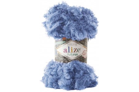 Пряжа Alize Puffy Fur голубой (6116), 100%микрополиэстер, 6м, 100г