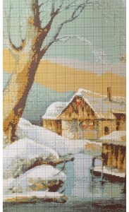 Схема для вышивки крестом цветная, Зима, 30*42см
