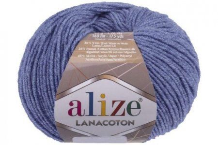 Пряжа Alize Lanacoton голубой меланж (374), 26%шерсть/26%хлопок/48%акрил, 160м, 50г