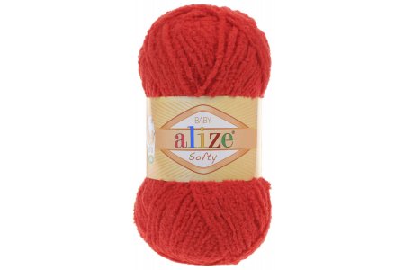 Пряжа Alize Softy красный (56), 100%микрополиэстер, 115м, 50г