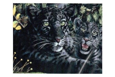 Набор для вышивания крестом Kustom Krafts Черная пантера с детенышами, 35,6*27,9см