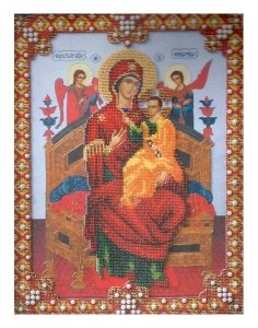 Набор для вышивания бисером ЧАРИВНА МИТЬ Икона Божьей Матери Всецарица, с нанесенным рисунком, 27,5*35,6см