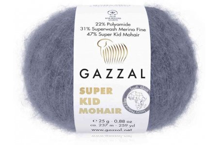 Пряжа Gazzal Super Kid Mohair джинса (64411), 31%меринос/47%супер кид мохер/22%полиамид, 237м, 25г
