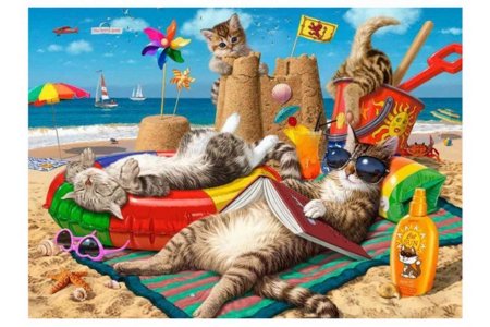 Мозаичная картина стразами КАРОЛИНКА Кот на пляже, 45*30см