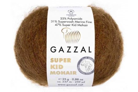 Пряжа Gazzal Super Kid Mohair каштановый (64401), 31%меринос/47%супер кид мохер/22%полиамид, 237м, 25г