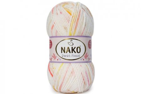 Пряжа Nako Masal Renkli белый-желтый-красный (32097), 100%акрил, 165м, 100г