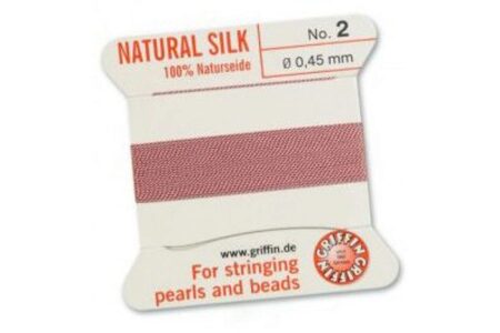 УДАЛ Нить шелковая GRIFFIN 100% Natural Silk, на картоне, игла, темно-розовый, толщина 0,45мм, 2м