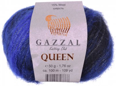 Пряжа Gazzal Queen черно-васильковый меланж (2768), 15%шерсть/35%полиэстер/15%металлик/35%акрил, 100м, 50г