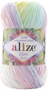 Пряжа Alize Miss Batik белый-розовый-сиреневый-голубой (2132), 100% мерсеризованный хлопок, 280м, 50г