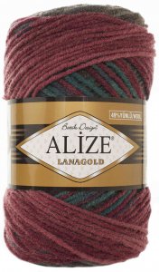 Пряжа Alize Lanagold Batik вишня-петроль-серый (6271), 51%акрил/49%шерсть, 240м, 100г