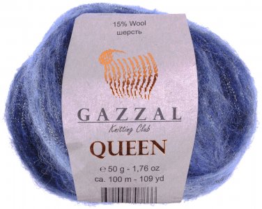 Пряжа Gazzal Queen джинсово-синий меланж (2762), 15%шерсть/35%полиэстер/15%металлик/35%акрил, 100м, 50г