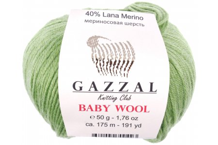 Пряжа Gazzal Baby Wool светло зеленый (838), 40%шерсть мериноса/20%кашемирПА/40%акрил, 175м, 50г