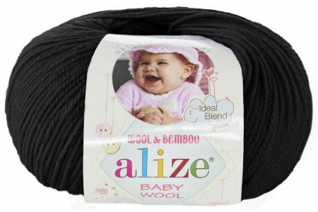 Пряжа Alize Baby Wool черный (60), 40%шерсть/20%бамбук/40%акрил, 175м, 50г