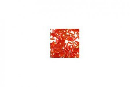 Бисер китайский стеклярус BUGLES IDEAL 6мм прозрачный/цветной красно-оранжевый (В174), 50г