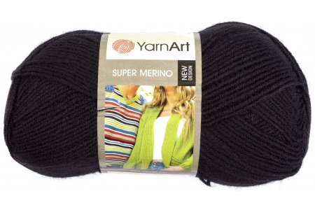 Пряжа Yarnart Super Merino черный (217), 75%акрил/25%шерсть, 300м, 100г