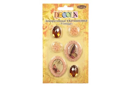 Набор декоративных элементов DECOLA камни и кабошоны Бабочки, 6шт, 2-4см