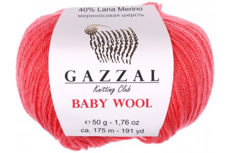 Пряжа Gazzal Baby Wool коралловый (819), 40%шерсть мериноса/20%кашемирПА/40%акрил, 175м, 50г