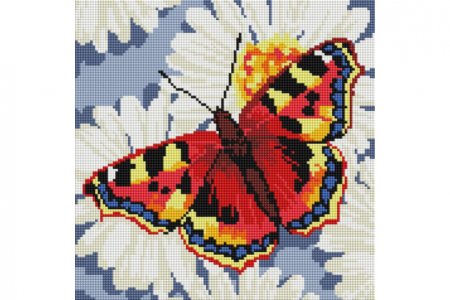 Мозаичная картина стразами БЕЛОСНЕЖКА Бабочка на ромашках, 30*30см