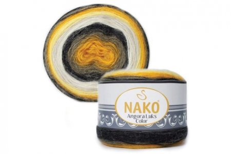 Пряжа Nako Angora luks color серый-желтый-черный (81908), 5%мохер/15%шерсть/80%акрил, 810м, 150г