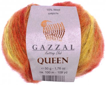 Пряжа Gazzal Queen горчично-красный меланж (2765), 15%шерсть/35%полиэстер/15%металлик/35%акрил, 100м, 50г