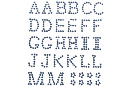 Стразы самоклеющиеся GLOREX, Буквы (А-М), 13мм,  голубой