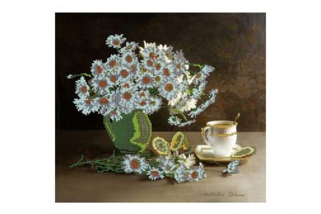Канва с рисунком для вышивки бисером GLURIYA Ромашки с чаем и лимоном, 33*30см