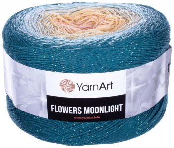 Пряжа YarnArt Flowers Moonlight морская волна-св.голубой-св.желтый-корал (3270), 53%хлопок/43%акрил/4%металлик, 1000м, 260г