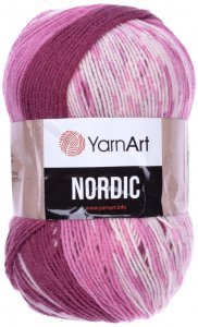 Пряжа Yarnart Nordic розовый-белый-бордовый (660), 20%шерсть/80%акрил, 510м, 150г