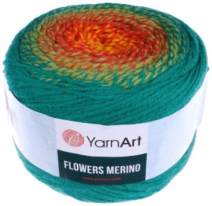 Пряжа Yarnart Flowers Merino зеленый-оранжевый-желтый (533), 25%шерсть/75%акрил, 590м, 225г