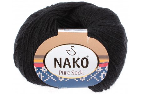 Пряжа Nako Pure wool sock черный (217), 70%шерсть/30%полиамид, 200м, 50г