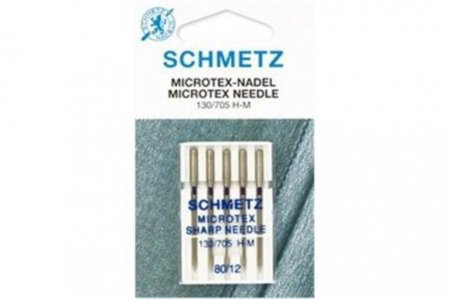 Иглы для швейных машин SCHMETZ MICROTEX, для шелка и микрофазы, №60-80, 5игл