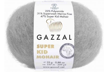 Пряжа Gazzal Super Kid Mohair светло-серый (64434), 31%меринос/47%супер кид мохер/22%полиамид, 237м, 25г