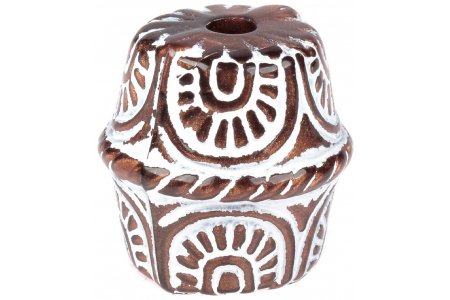Бусина пластиковая Африка бочонок с орнаментом, коричневый/белый, 19мм