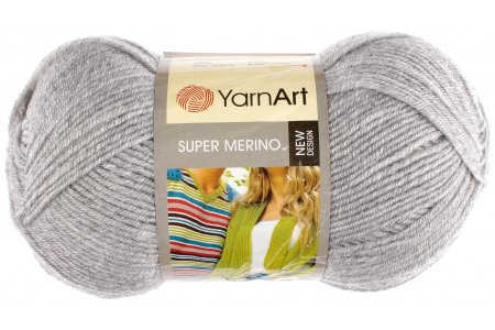 Пряжа Yarnart Super Merino светло-серый (195), 75%акрил/25%шерсть, 300м, 100г