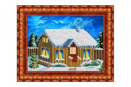 Ткань с рисунком для вышивки бисером КАРОЛИНКА В деревне. Зимой, 25*18см